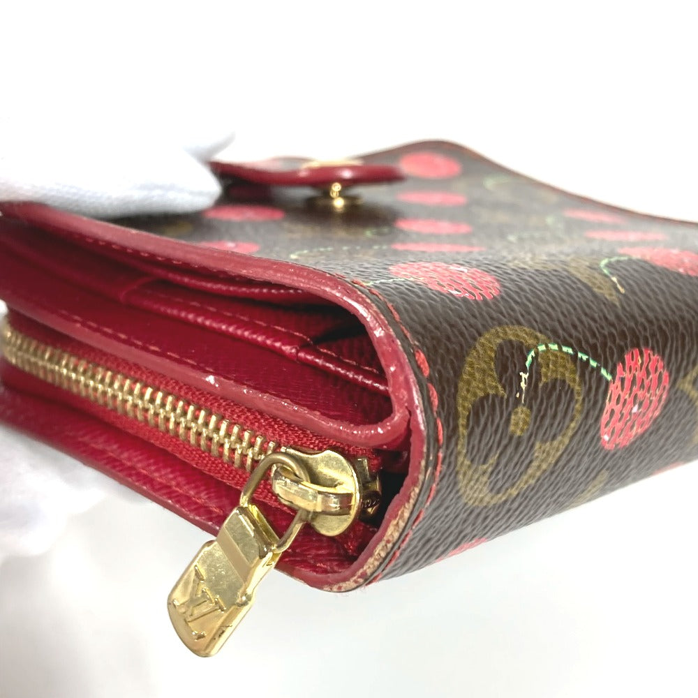 LOUIS VUITTON Folded wallet M95005 Monogram canvas Brown Monogram Cherry by Takashi Murakami Compact zip unisex(Unisex) Used Authentic
