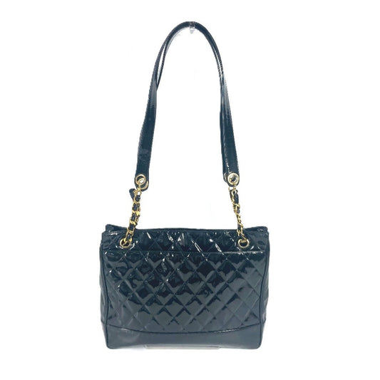 CHANEL Shoulder Bag enamel black Quilting Quilting