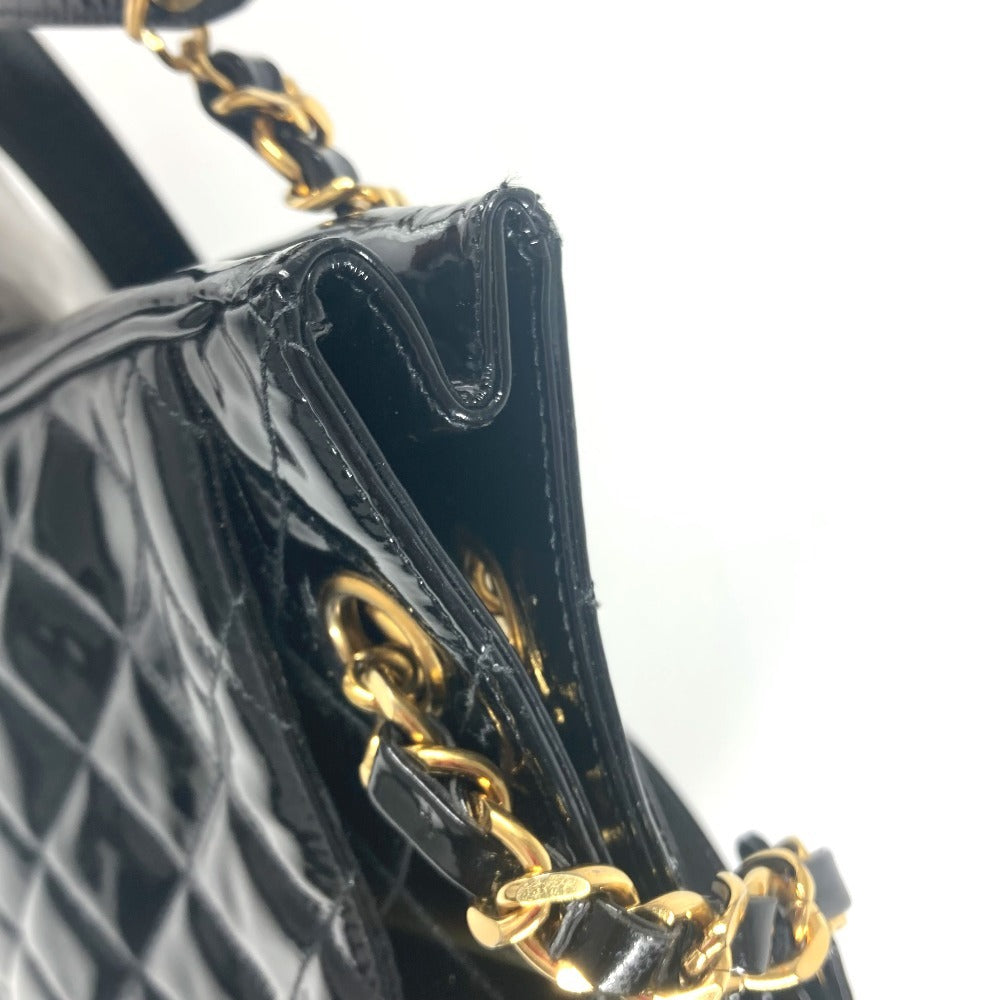 CHANEL Shoulder Bag enamel black Quilting Quilting