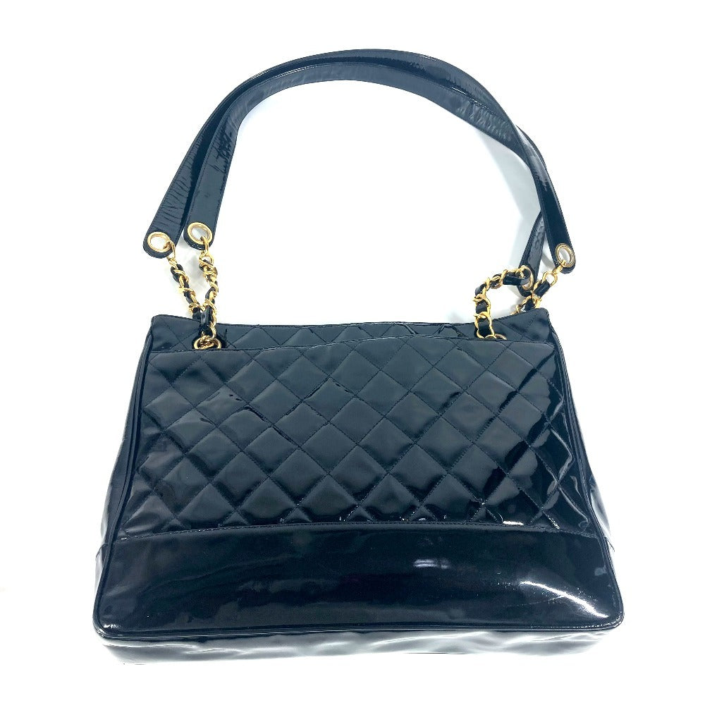 CHANEL Shoulder Bag enamel black Quilting Quilting