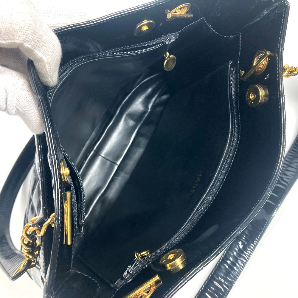 CHANEL Shoulder Bag enamel black Quilting Quilting