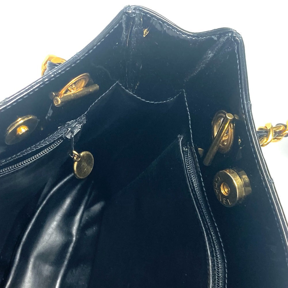 CHANEL Shoulder Bag enamel black Quilting Quilting