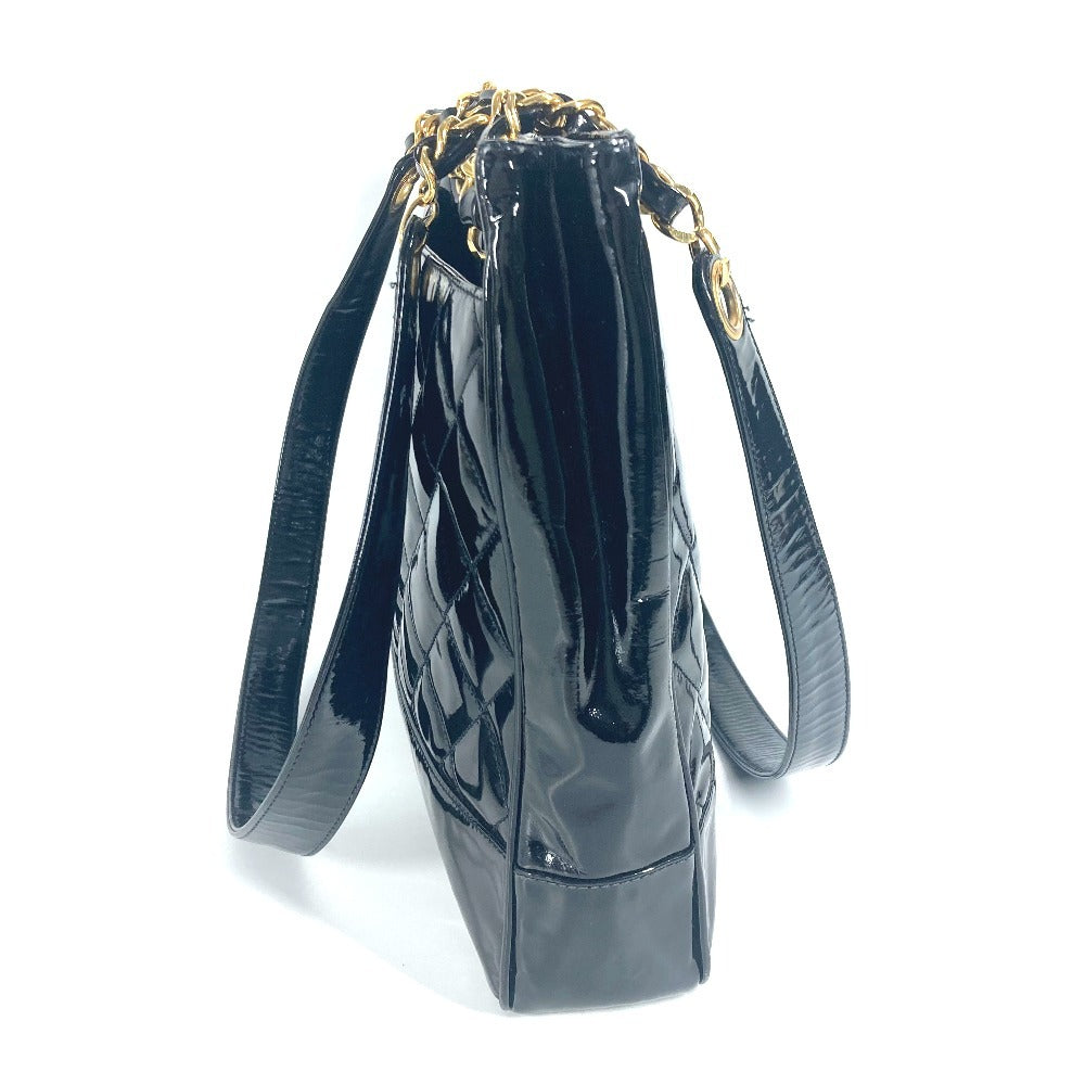 CHANEL Shoulder Bag enamel black Quilting Quilting
