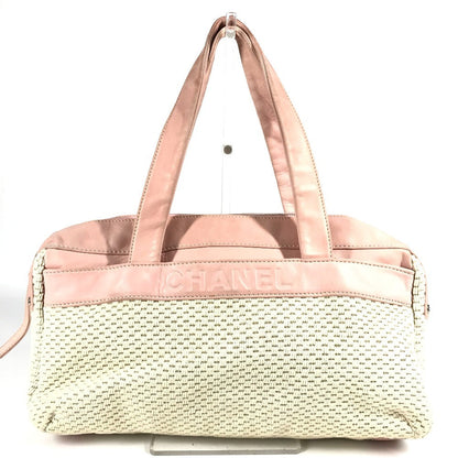 CHANEL Shoulder Bag Leather / canvas pink logo
