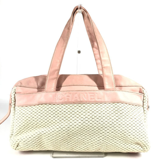 CHANEL Shoulder Bag Leather / canvas pink logo