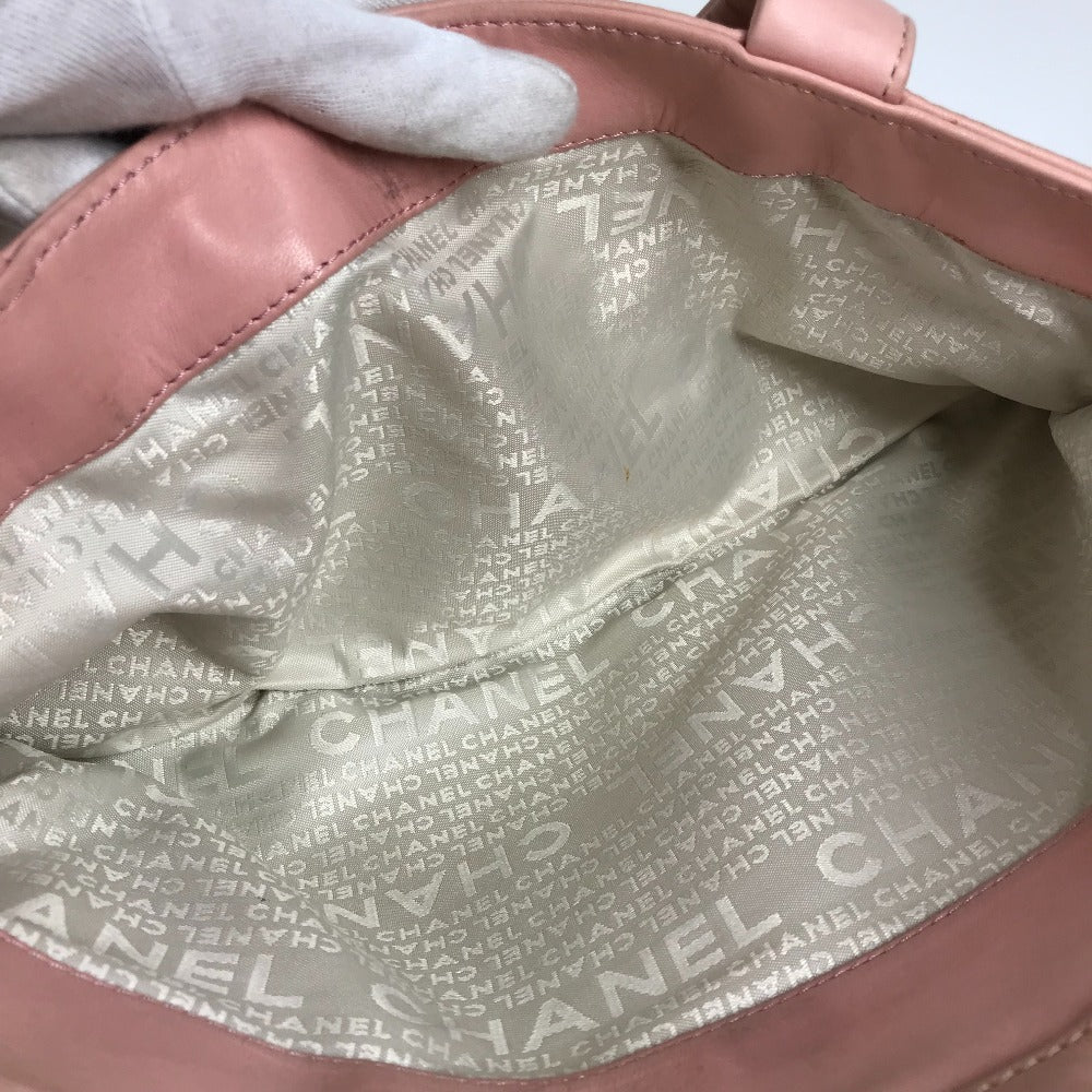 CHANEL Shoulder Bag Leather / canvas pink logo