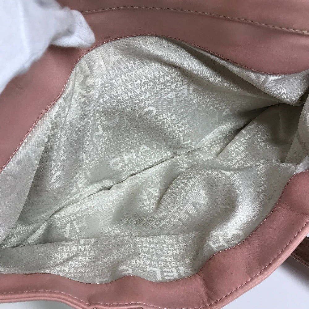 CHANEL Shoulder Bag Leather / canvas pink logo