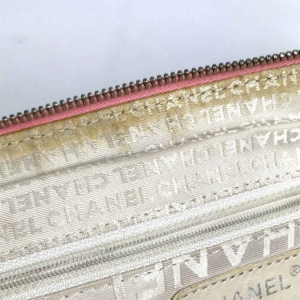 CHANEL Shoulder Bag Leather / canvas pink logo