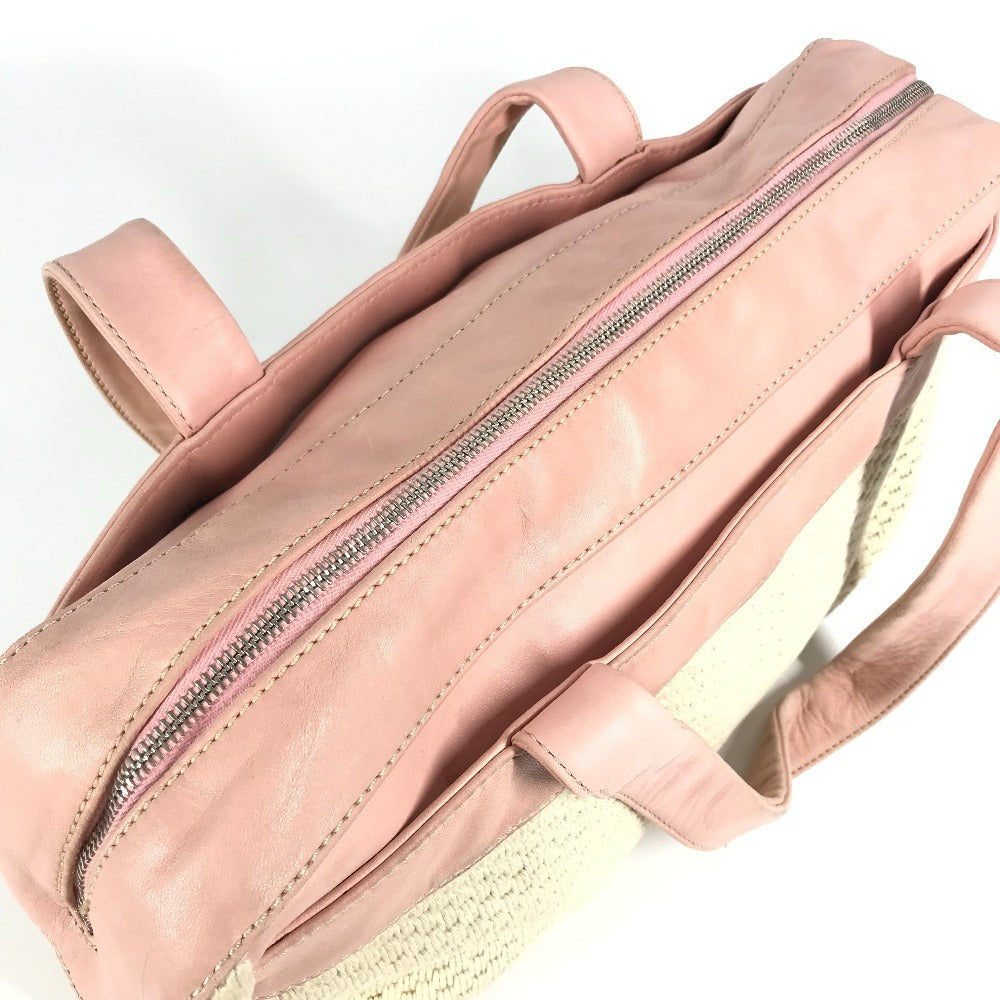 CHANEL Shoulder Bag Leather / canvas pink logo
