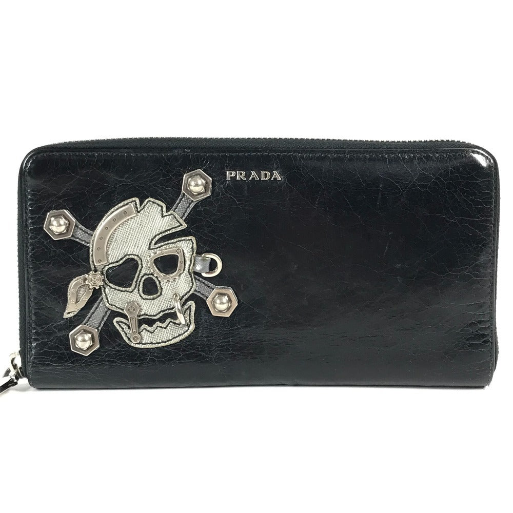 PRADA Long Wallet Purse 2M1264 leather black Skull skull