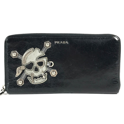 PRADA Long Wallet Purse 2M1264 leather black Skull skull
