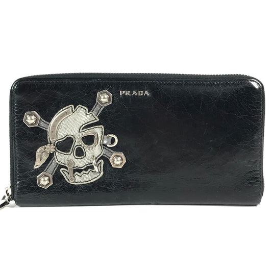 PRADA Long Wallet Purse 2M1264 leather black Skull skull
