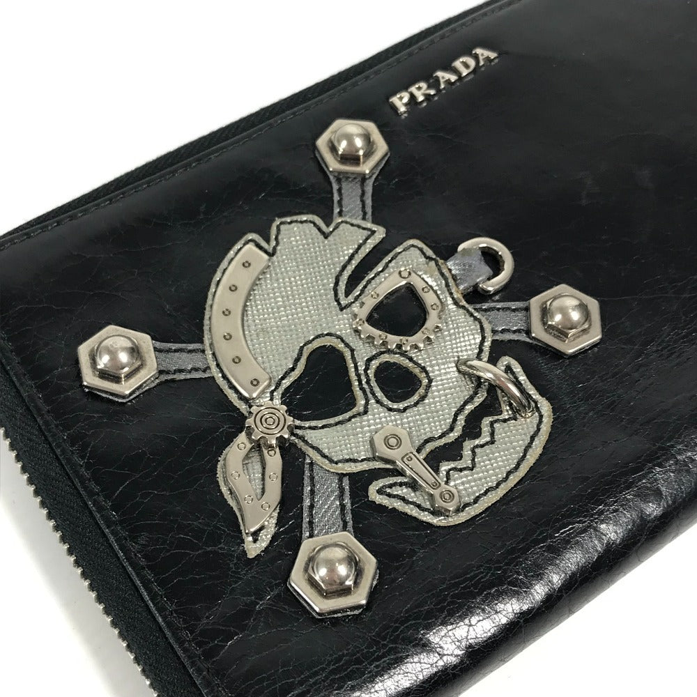 PRADA Long Wallet Purse 2M1264 leather black Skull skull