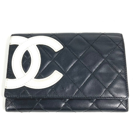 CHANEL Folded wallet leather black Cambon line CC COCO Mark bifold logo