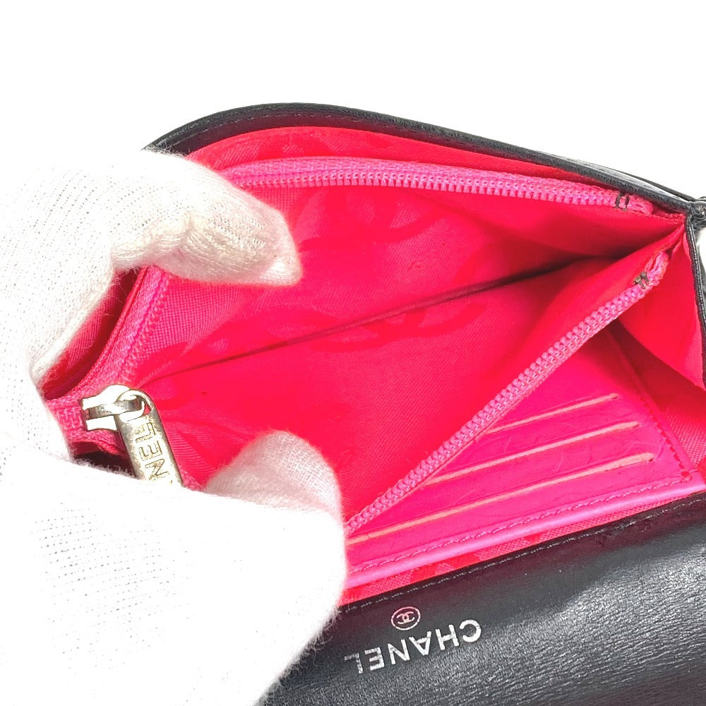 CHANEL Folded wallet leather black Cambon line CC COCO Mark bifold logo