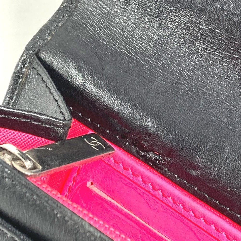 CHANEL Folded wallet leather black Cambon line CC COCO Mark bifold logo
