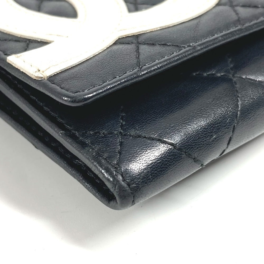 CHANEL Folded wallet leather black Cambon line CC COCO Mark bifold logo