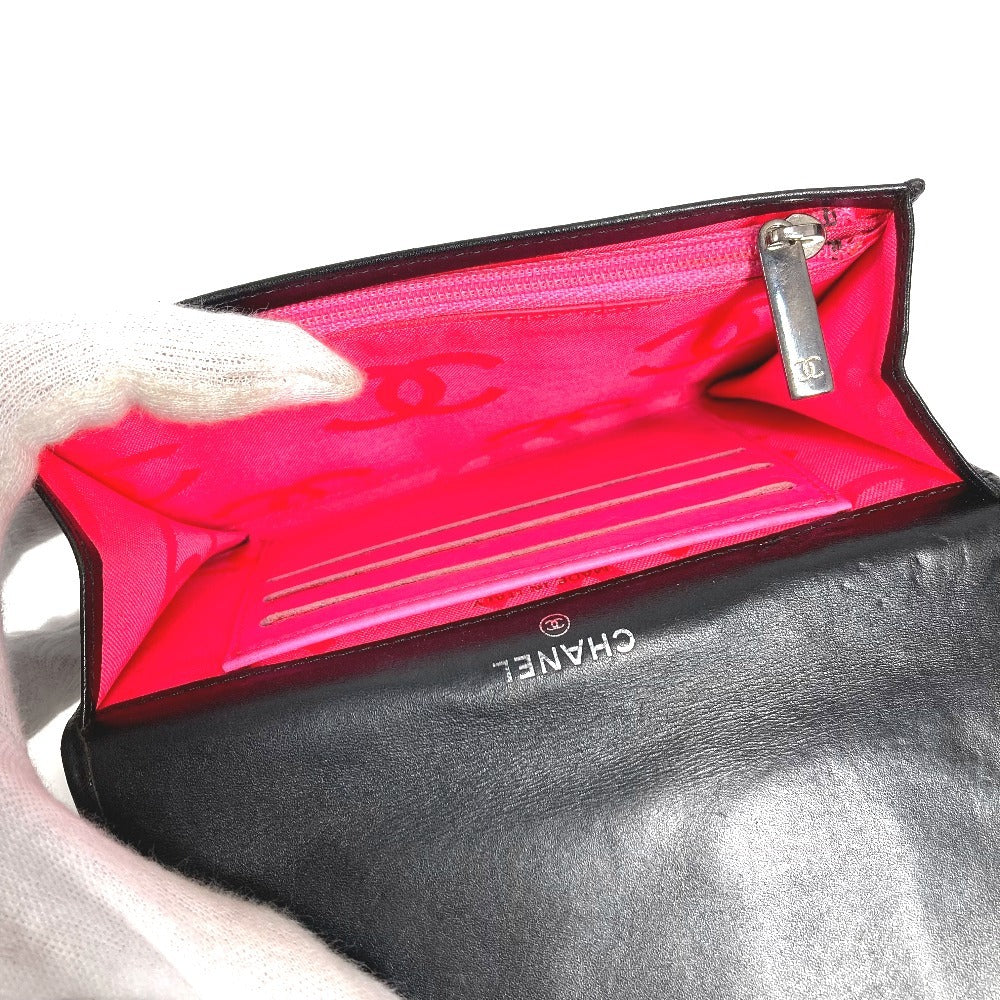 CHANEL Folded wallet leather black Cambon line CC COCO Mark bifold logo