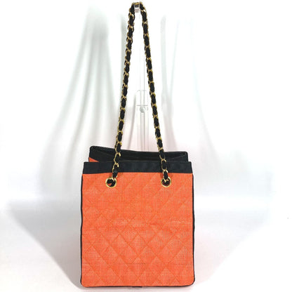 CHANEL Shoulder Bag Straw / leather Orange vintage Matrasse quilting