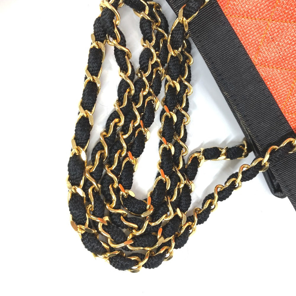 CHANEL Shoulder Bag Straw / leather Orange vintage Matrasse quilting