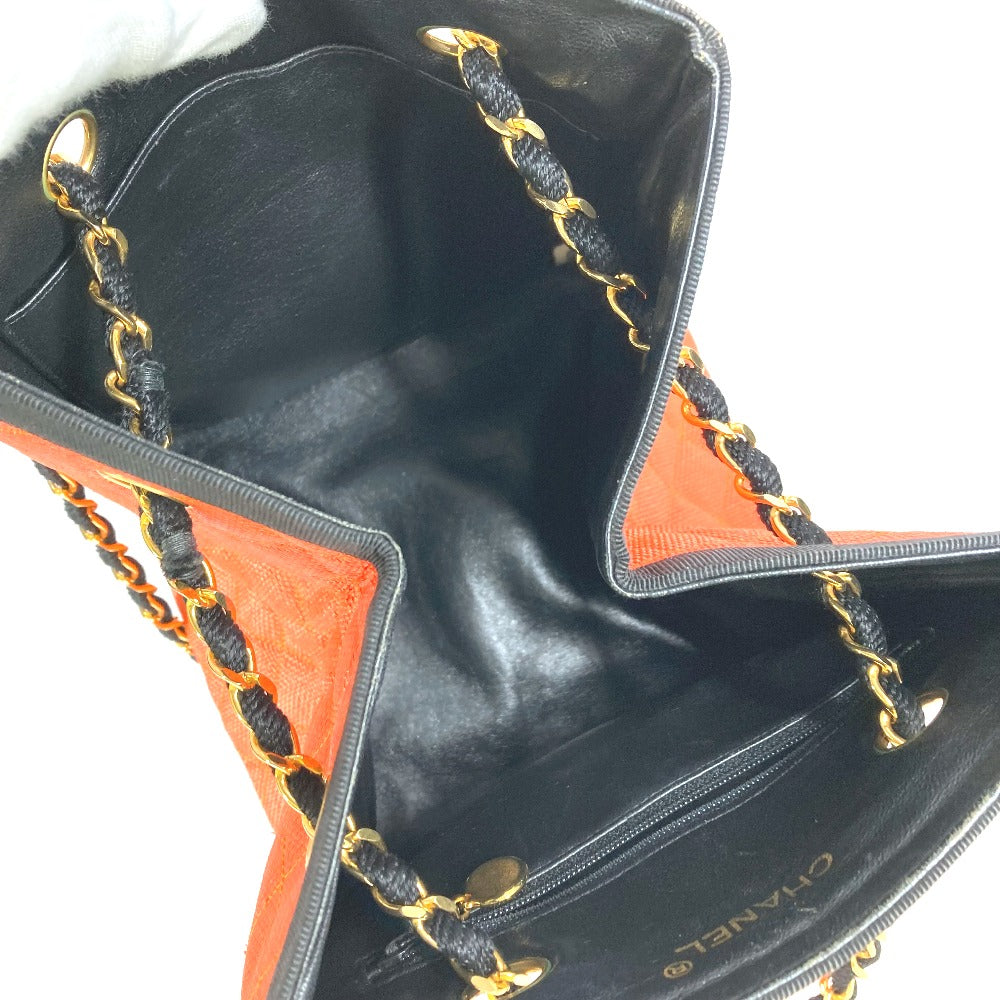 CHANEL Shoulder Bag Straw / leather Orange vintage Matrasse quilting