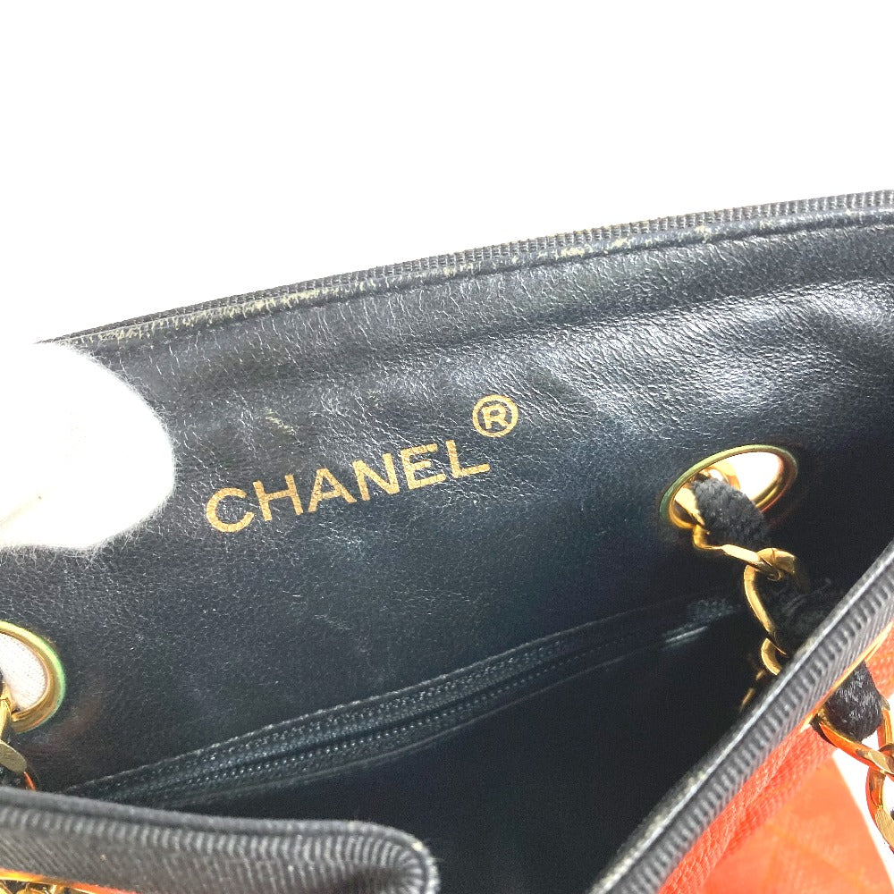 CHANEL Shoulder Bag Straw / leather Orange vintage Matrasse quilting