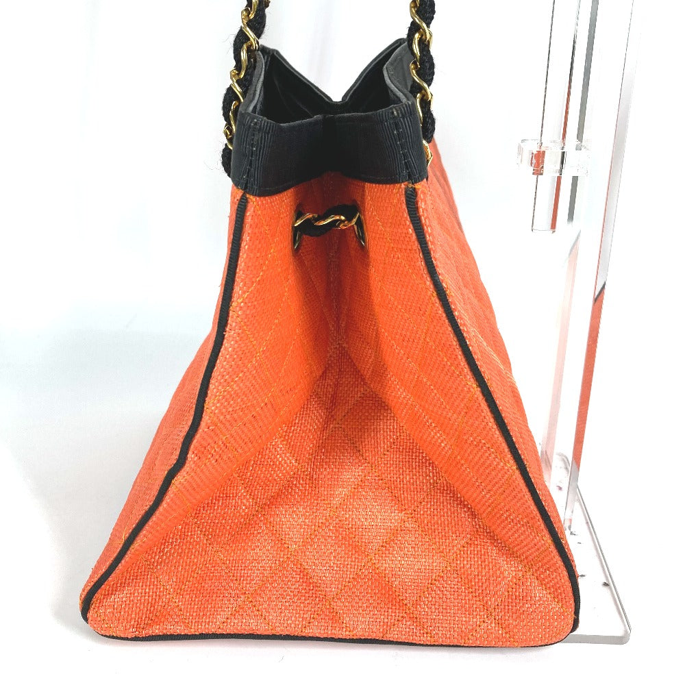 CHANEL Shoulder Bag Straw / leather Orange vintage Matrasse quilting