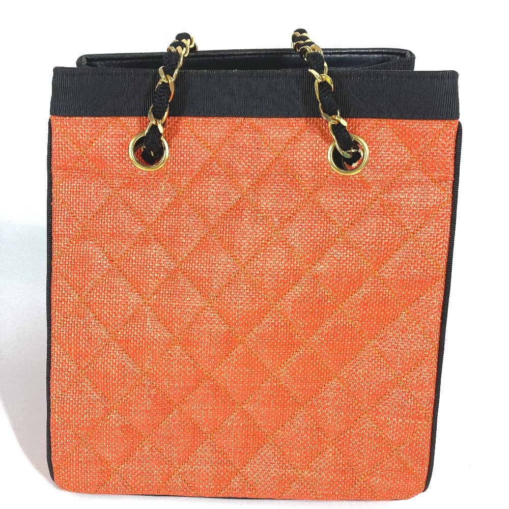 CHANEL Shoulder Bag Straw / leather Orange vintage Matrasse quilting