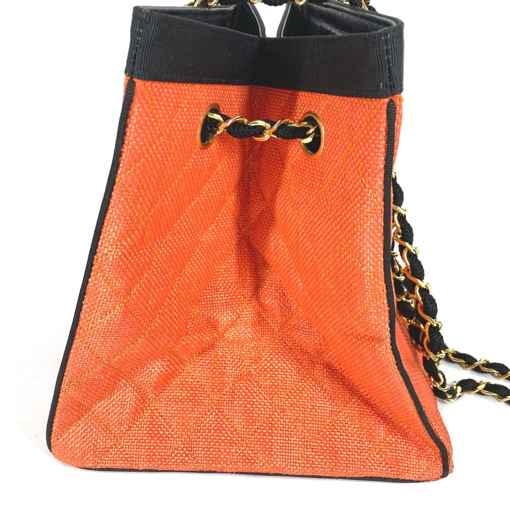 CHANEL Shoulder Bag Straw / leather Orange vintage Matrasse quilting