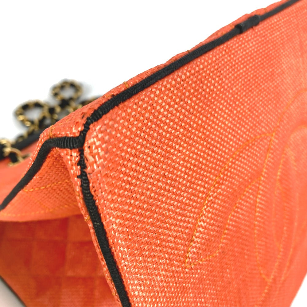 CHANEL Shoulder Bag Straw / leather Orange vintage Matrasse quilting