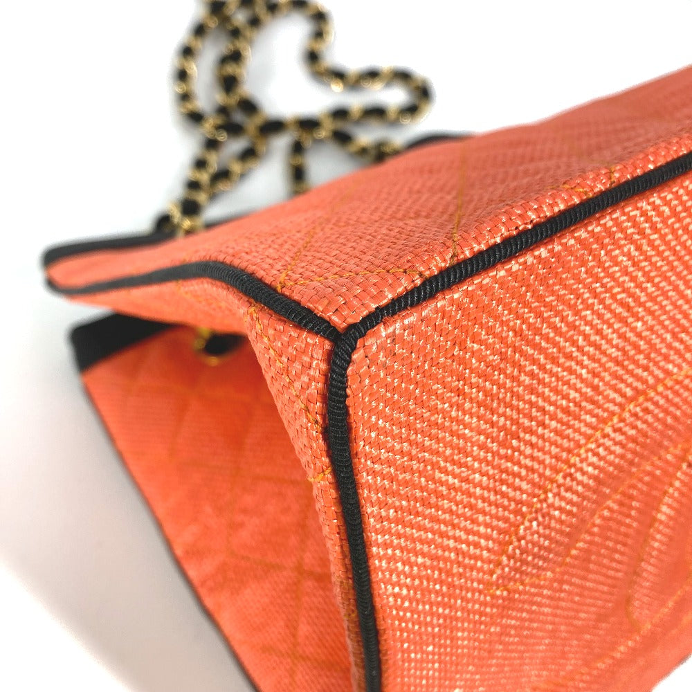 CHANEL Shoulder Bag Straw / leather Orange vintage Matrasse quilting