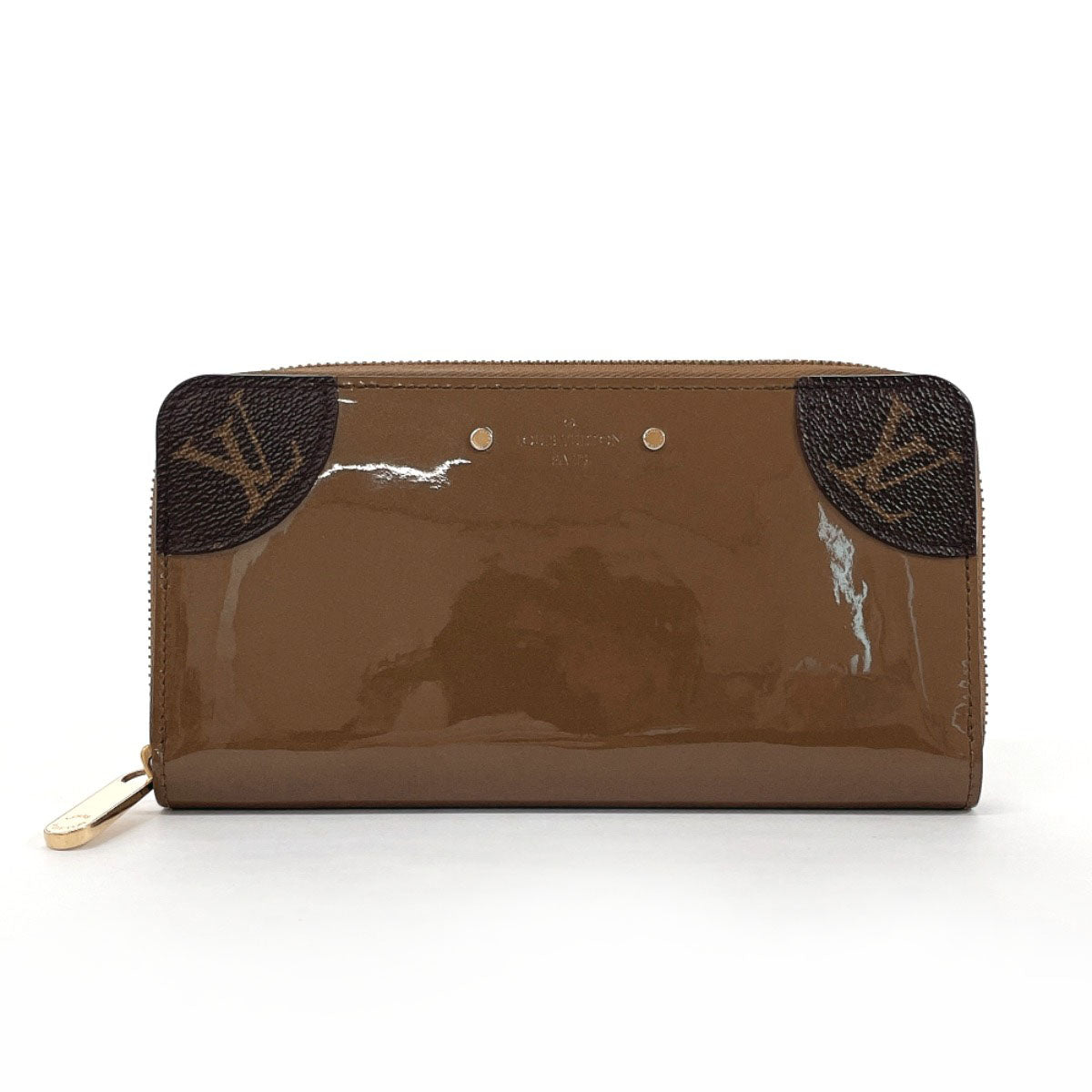 LOUIS VUITTON Long Wallet Purse M67271 Patent Leather, Monogram Canvas Brown Zip Around Zippy Venice
