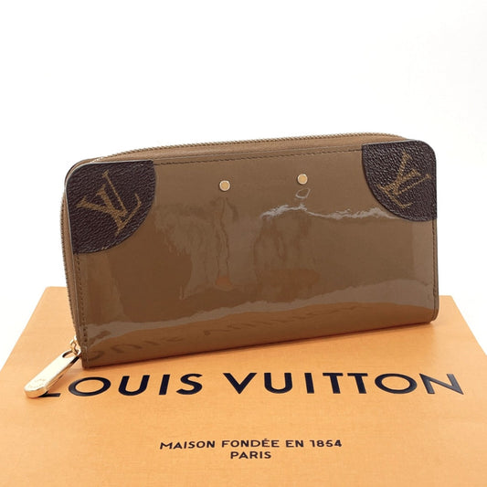 LOUIS VUITTON Long Wallet Purse M67271 Patent Leather, Monogram Canvas Brown Zip Around Zippy Venice