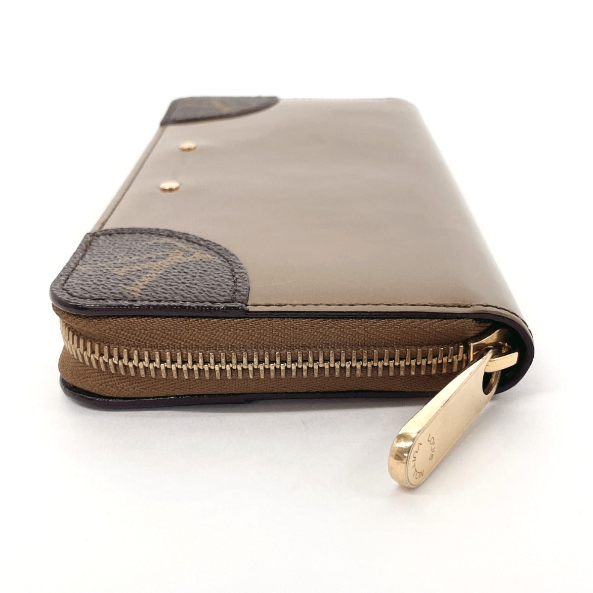 LOUIS VUITTON Long Wallet Purse M67271 Patent Leather, Monogram Canvas Brown Zip Around Zippy Venice