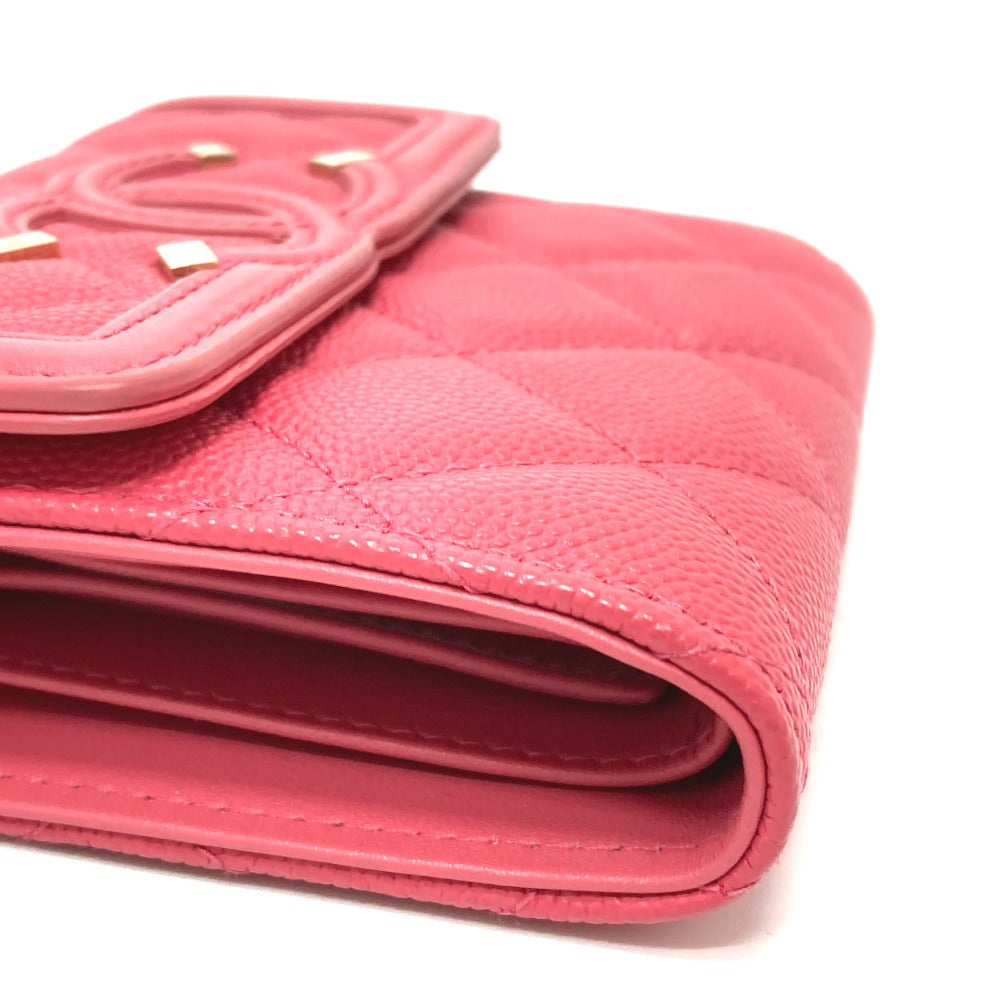 CHANEL Trifold wallet AP0375 Caviar skin Pink type CC filigree Matrasse Women Used Authentic