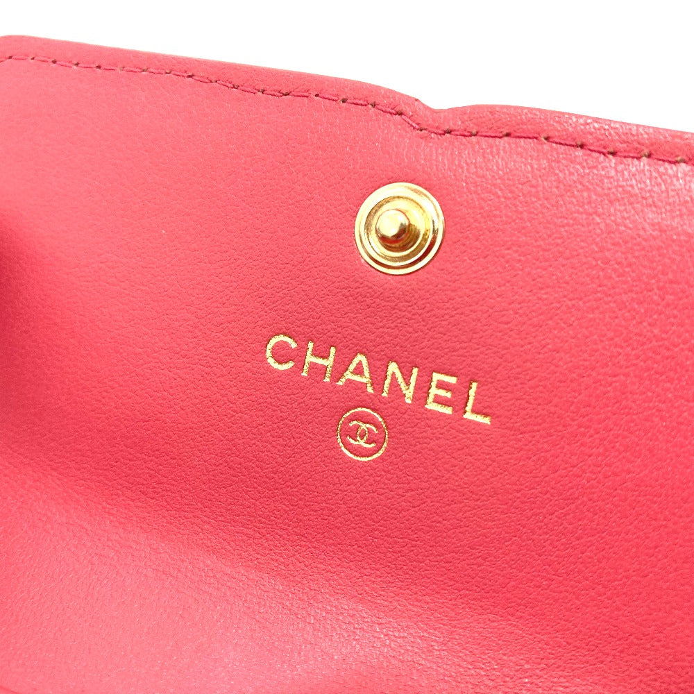 CHANEL Trifold wallet AP0375 Caviar skin Pink type CC filigree Matrasse Women Used Authentic