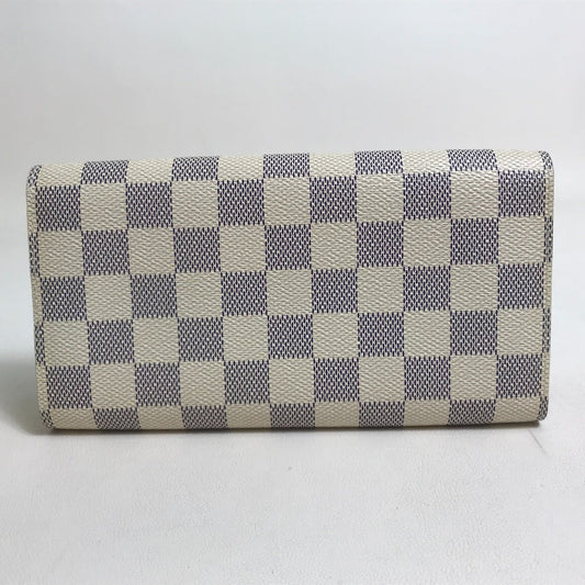 LOUIS VUITTON Long Wallet Purse N61735 Damier Azur Canvas white Damier Azur Portefeuille Sarah Women Used Authentic