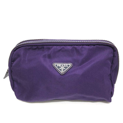 PRADA Pouch Nylon purple Triangle logo accessory case Women Used Authentic
