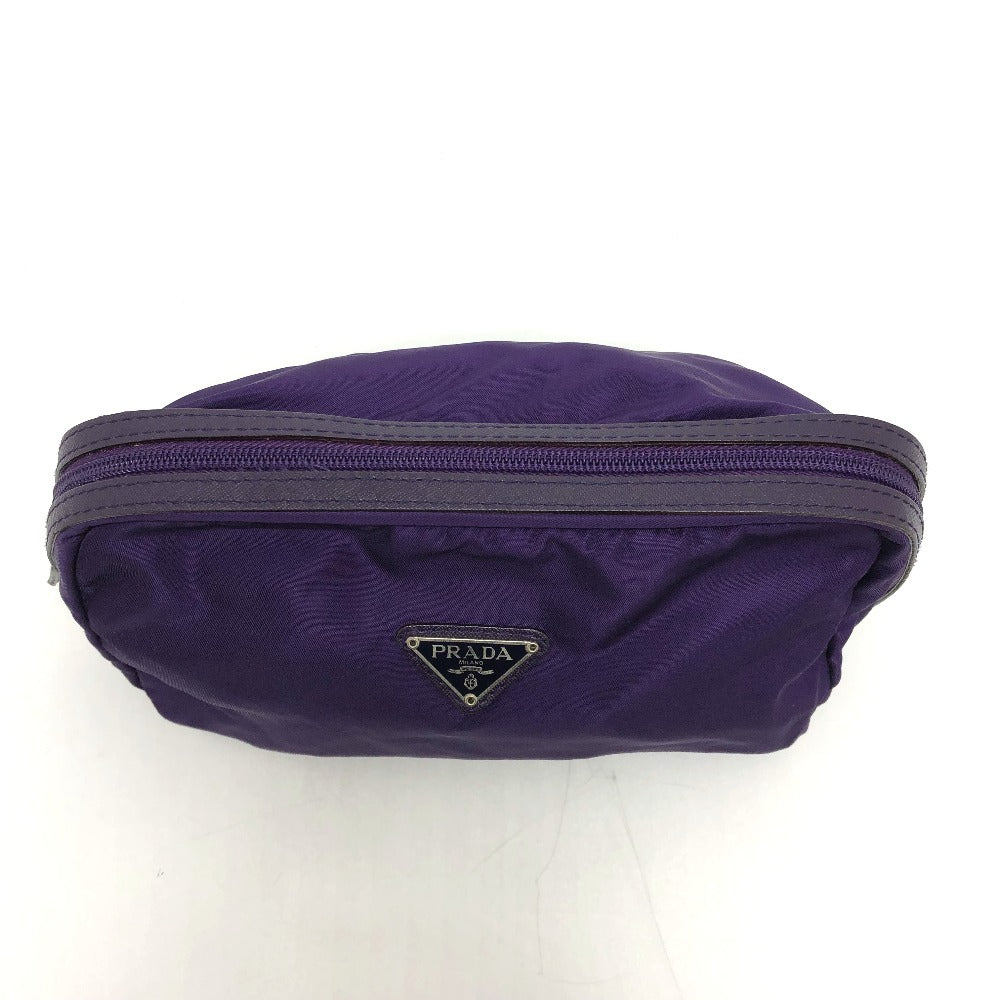 PRADA Pouch Nylon purple Triangle logo accessory case Women Used Authentic