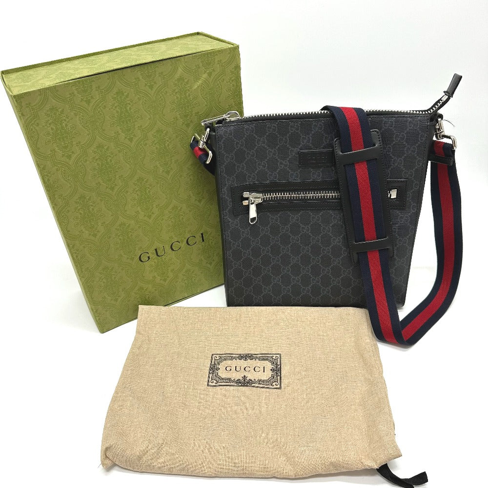 GUCCI Shoulder Bag 474137 GG Supreme Canvas black Bag GG Messenger mens Used Authentic