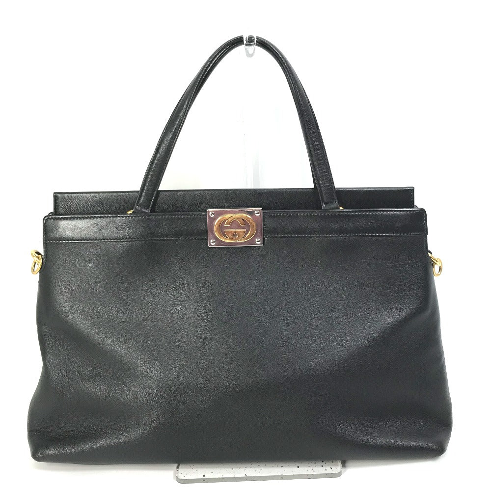 GUCCI Handbag 630595 leather black Tote Bag Interlocking G Women Used Authentic