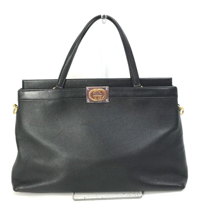 GUCCI Handbag 630595 leather black Tote Bag Interlocking G Women Used Authentic