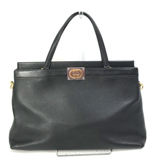 GUCCI Handbag 630595 leather black Tote Bag Interlocking G Women Used Authentic