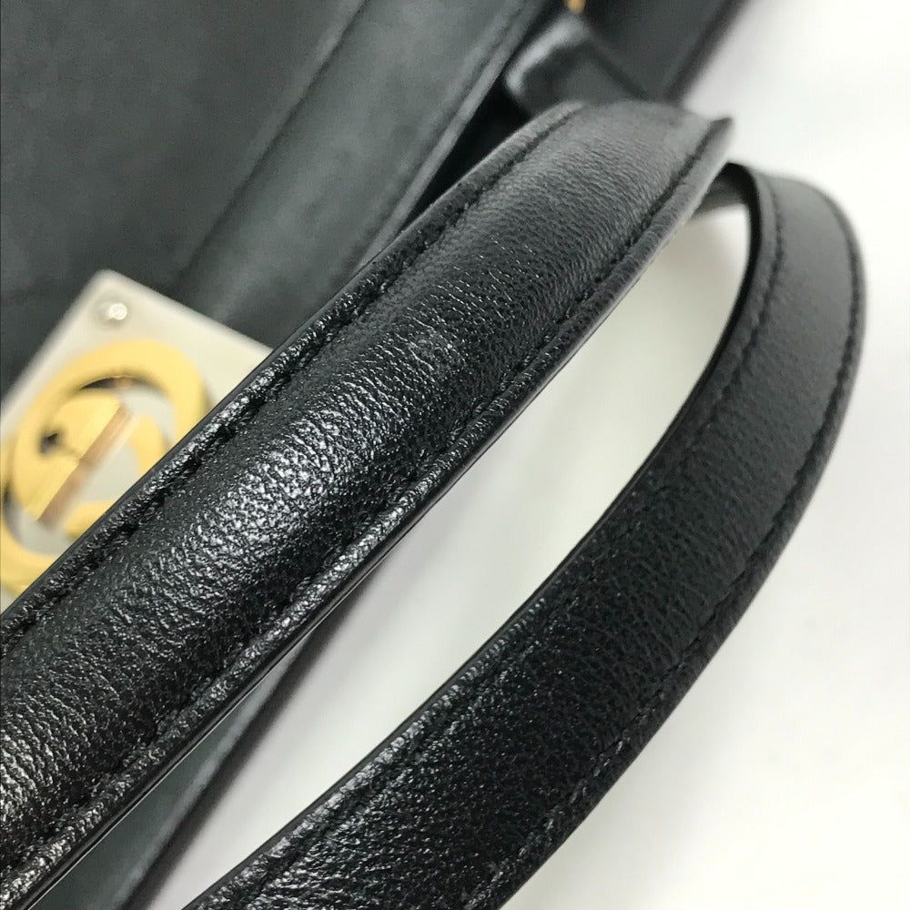 GUCCI Handbag 630595 leather black Tote Bag Interlocking G Women Used Authentic