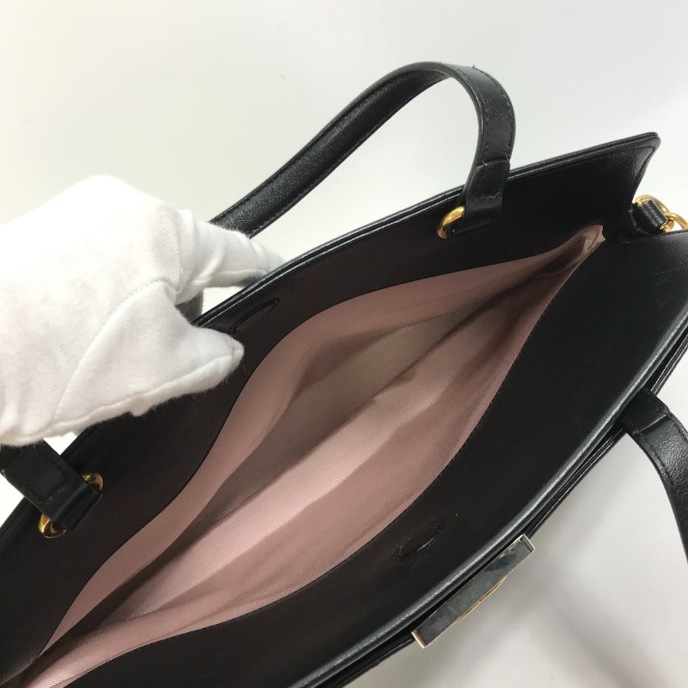 GUCCI Handbag 630595 leather black Tote Bag Interlocking G Women Used Authentic