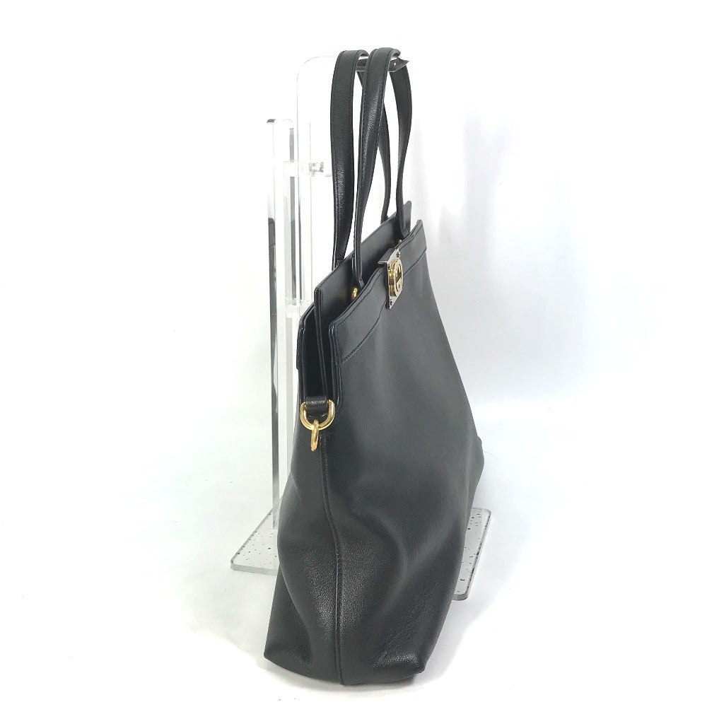 GUCCI Handbag 630595 leather black Tote Bag Interlocking G Women Used Authentic
