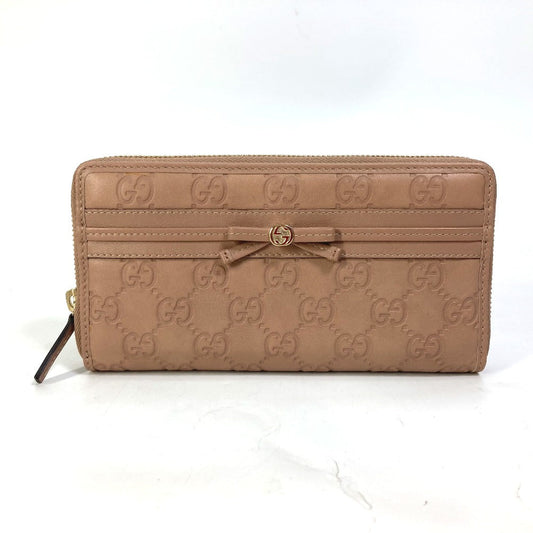 GUCCI Long Wallet Purse 257003 leather pink MAYFAI Ribbon Guccissima Ribbon Women Used Authentic