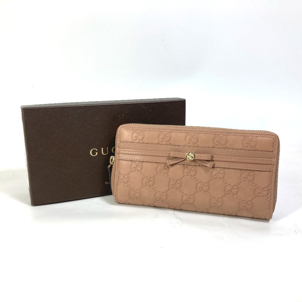 GUCCI Long Wallet Purse 257003 leather pink MAYFAI Ribbon Guccissima Ribbon Women Used Authentic