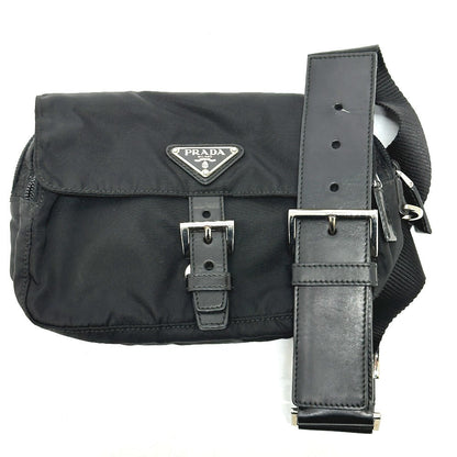 PRADA Waist bag Nylon / leather black Triangle logo Sling bag mens Used Authentic