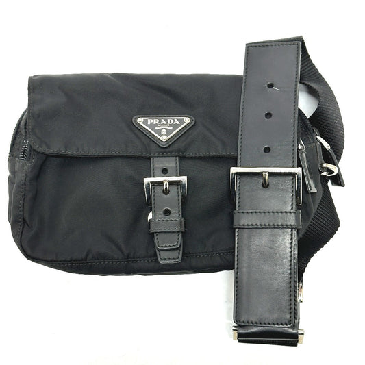PRADA Waist bag Nylon / leather black Triangle logo Sling bag mens Used Authentic